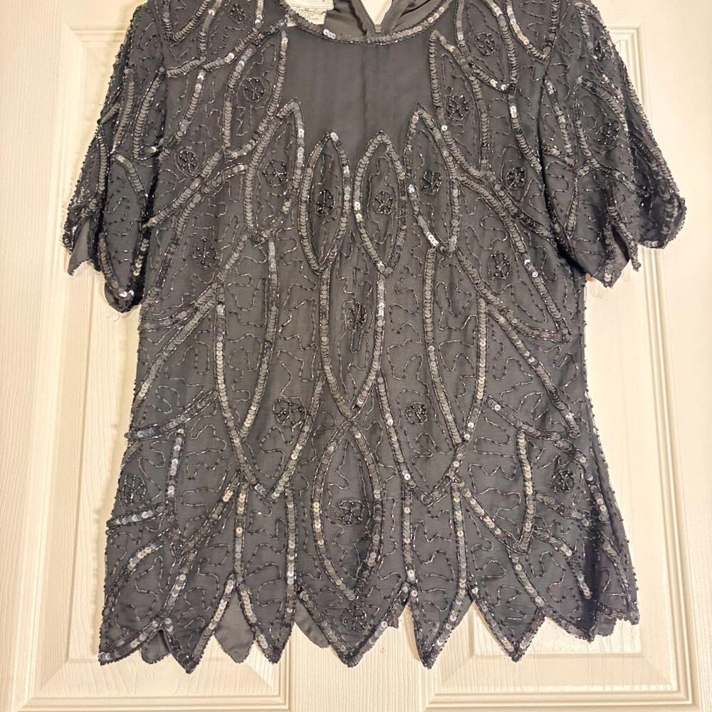 VTG Black Beaded Sequin Top